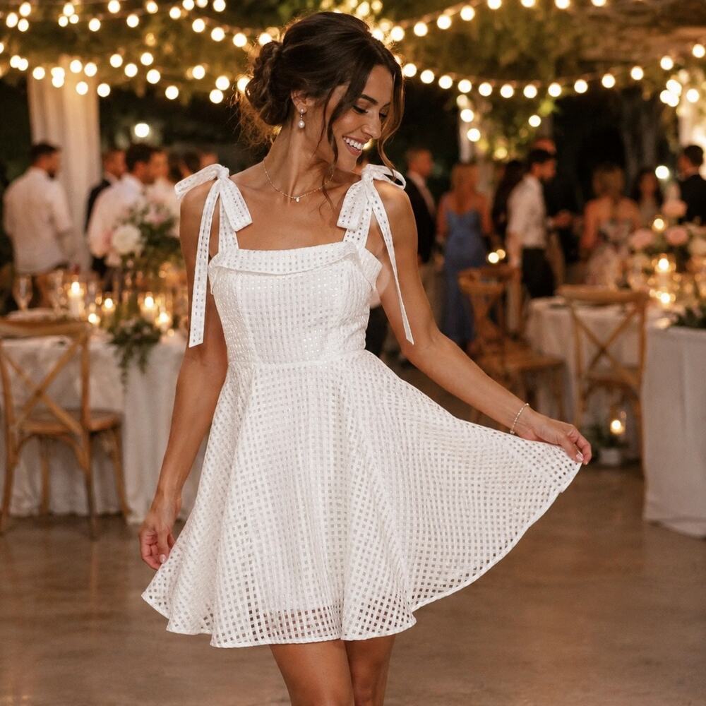 NWT Lulus Forever Darling White Gingham Burnout Tie-Strap Mini Dress Sz Large